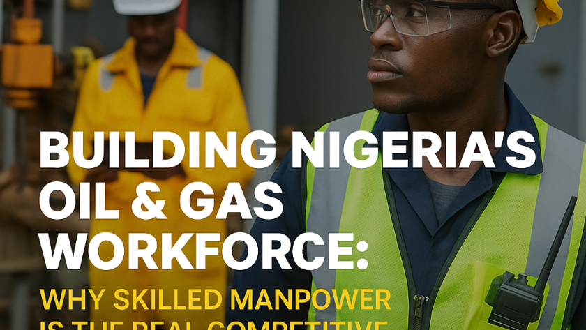 Blackstone Integrated Oil & Gas Services blog featured image showing skilled Nigerian oil and gas workers with title overlay about manpower and workforce development.